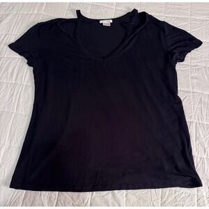 Marlow Black V-Neck Top Cut Out Short Sleeve Casual T-Shirt Womens‎ Large